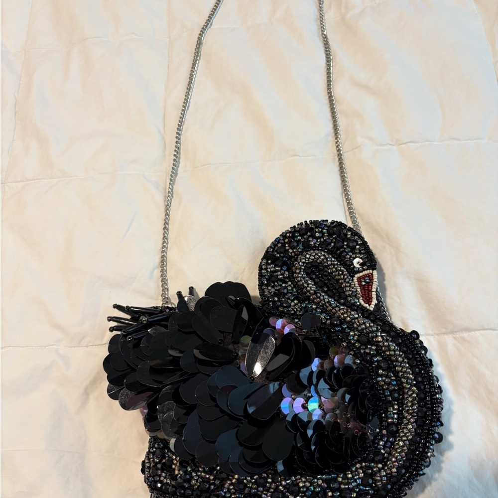 Black Swan Beaded Crossbody Sequin Glam Statement Purse
